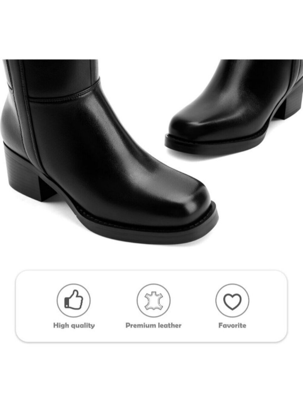 Women's Black Knee High Boots Square Toe Platform Chunky Low Heel Tall Boots - Picture 5 of 6